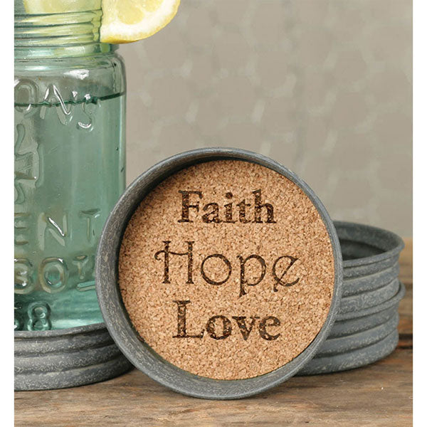 Mason Jar Lid Coaster - Faith Hope Love