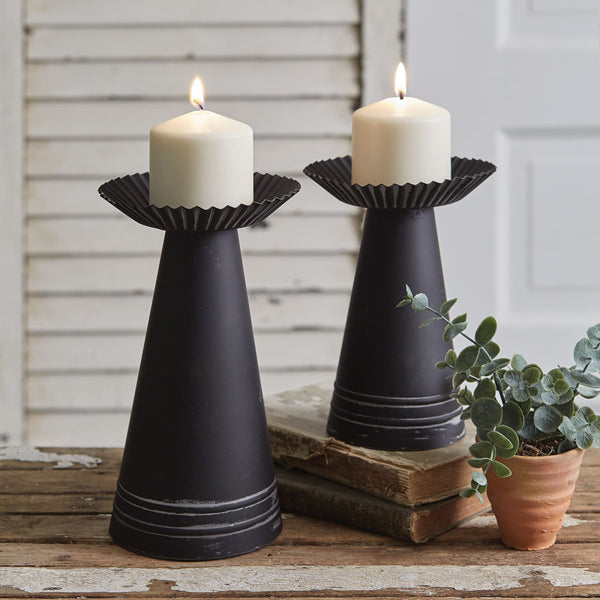 Set of Two Corrugated Pillar Candle Holders