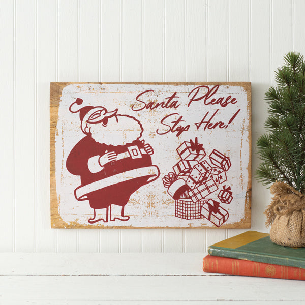 Vintage-Inspired Santa Stop Here Wall Sign