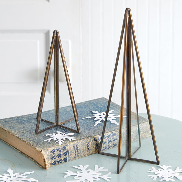 Set of Two Glass Panel Tabletop Trees