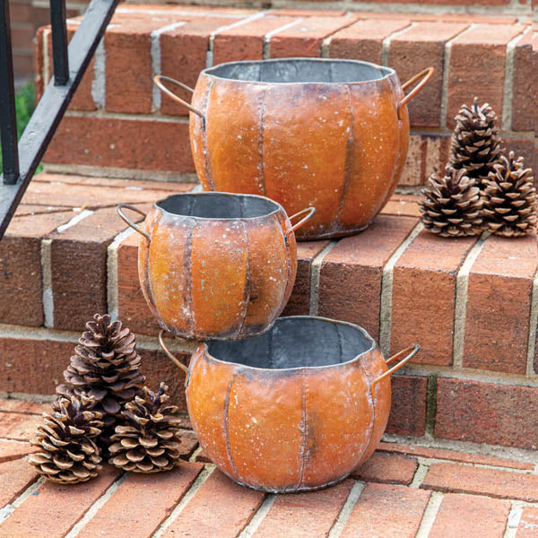Set of Three Metal Pumpkin Containers