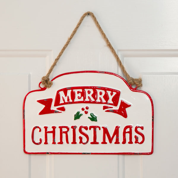 Merry Christmas Hanging Metal Wall Sign