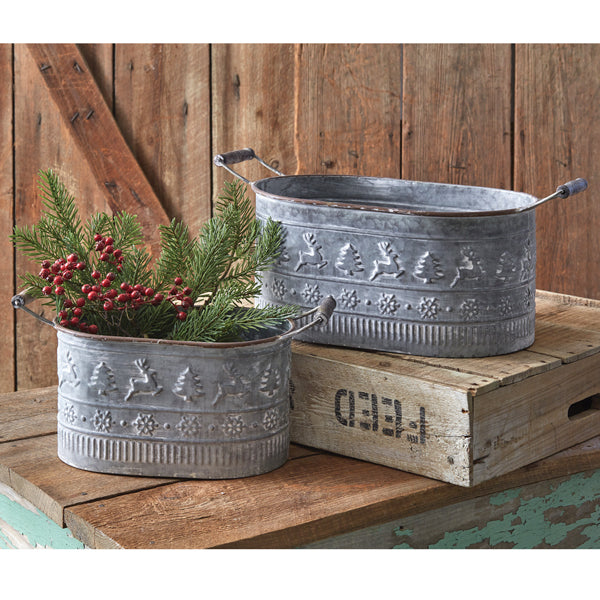 Set of Two Oval Christmas Buckets