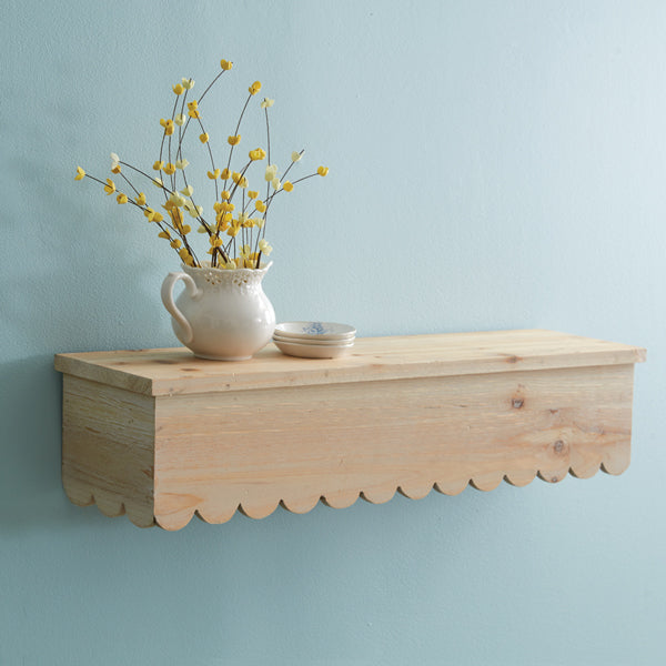 Natural Wood Scalloped Floating Shelf