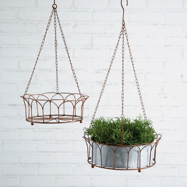 Set of Two Copper Finish Hanging Plant Holders