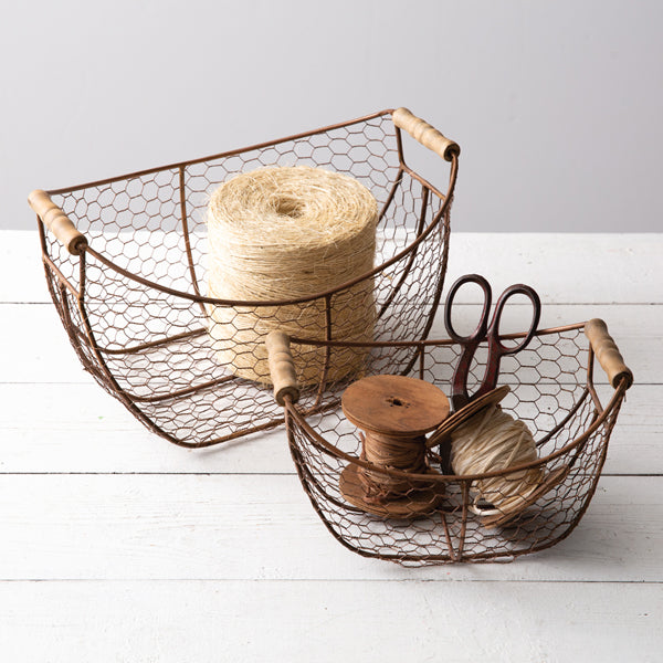Set of Two Copper Finish Scoop Baskets