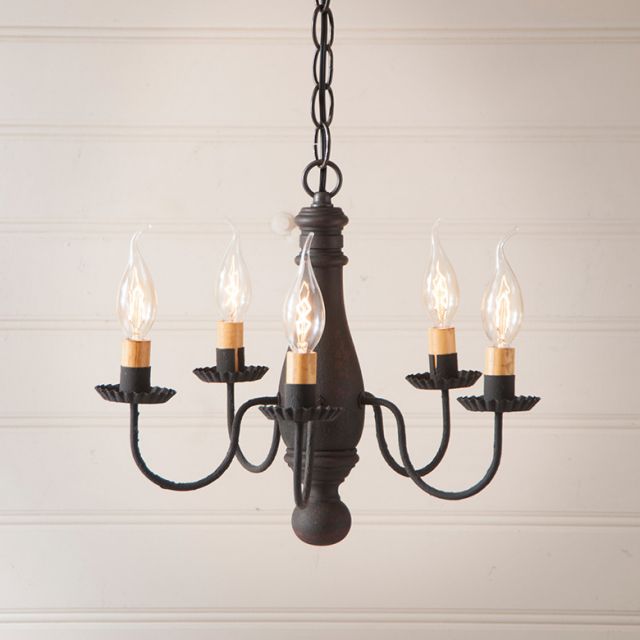 5-Arm Bed and Breakfast Wood Chandelier in Hartford Black - Made in USA - Brownsland Farm