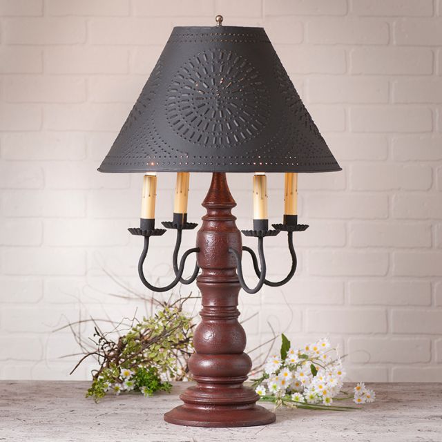 Bradford Lamp in Americana Red with Textured Black Tin Shade - Made in USA - Brownsland Farm