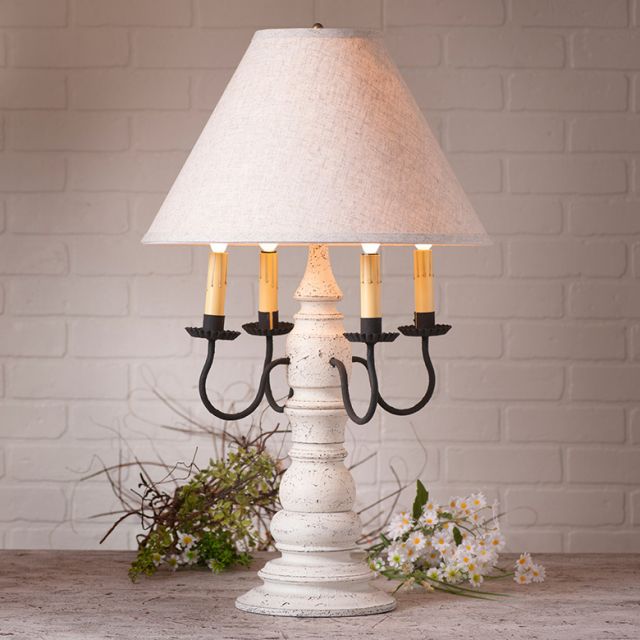 Bradford Lamp in Americana White with Linen Ivory Shade - Made in USA - Brownsland Farm
