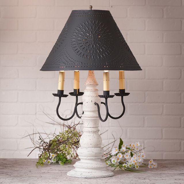 Bradford Lamp in Americana White with Textured Black Tin Shade - Made in USA - Brownsland Farm