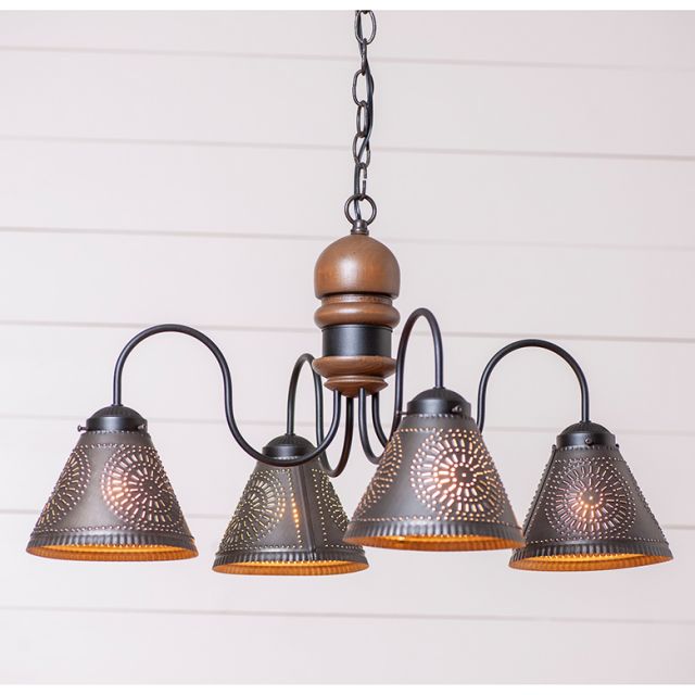 4-Arm Cambridge Wood Chandelier in Rustic Brown - Made in USA - Brownsland Farm