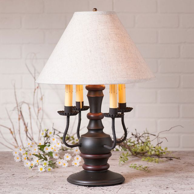 Cedar Creek Lamp in Sturbridge Black with Linen Ivory Shade - Made in USA - Brownsland Farm