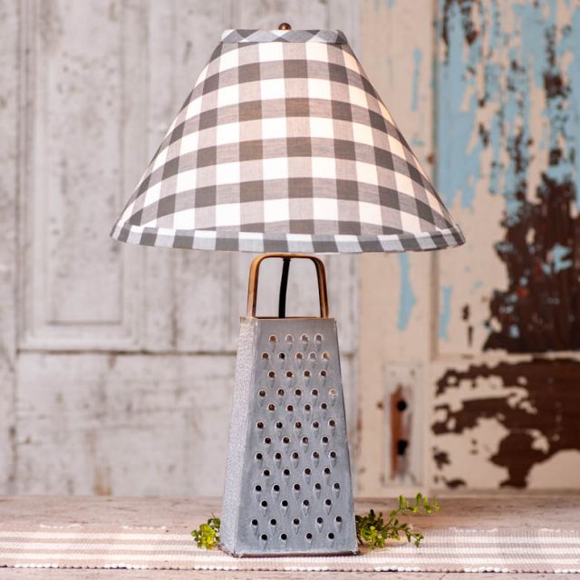 Cheese Grater Lamp with Gray Check Shade - Brownsland Farm