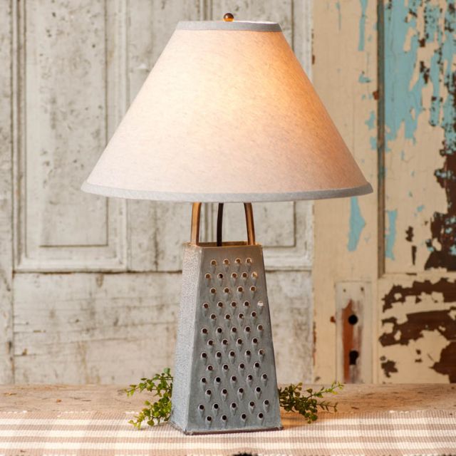Cheese Grater Lamp with Ivory Linen Shade - Brownsland Farm