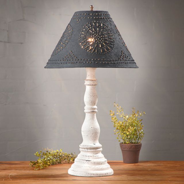 Davenport Lamp in Americana Vintage White with Textured Black Tin Shade - Made in USA - Brownsland Farm