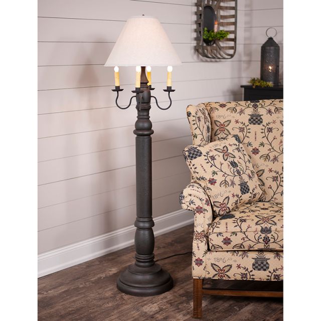 General James Floor Lamp in Black with Linen Ivory Shade - Made in USA - Brownsland Farm