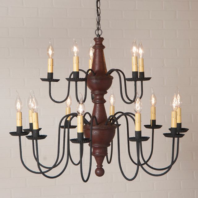 15-Arm Harrison Two Tier Wood Chandelier in Plantation Red - Made in USA - Brownsland Farm