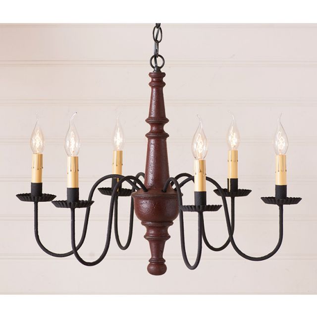6-Arm Harrison Wood Chandelier in Americana Red - Made in USA - Brownsland Farm