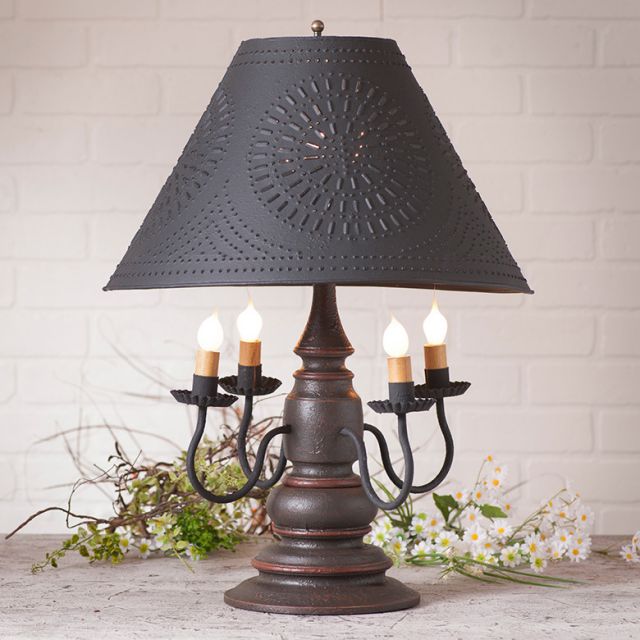Harrison Lamp in Americana Espresso with Textured Black Tin Shade - Made in USA - Brownsland Farm