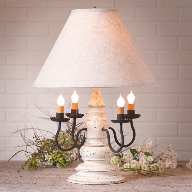Harrison Lamp in Americana White with Linen Ivory Shade - Made in USA - Brownsland Farm