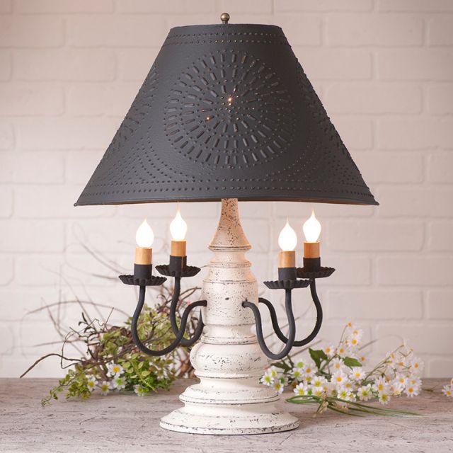 Harrison Lamp in Americana White with Textured Black Tin Shade - Made in USA - Brownsland Farm