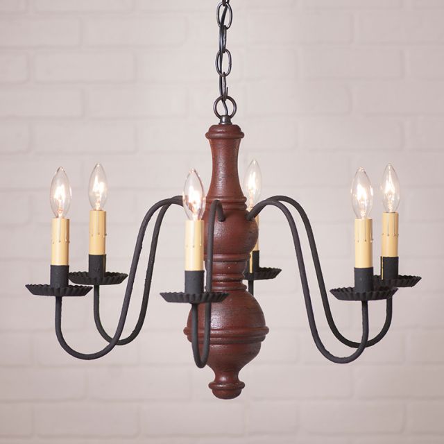 6-Arm Medium Chesterfield Wood Chandelier in Americana Red - Made in USA - Brownsland Farm