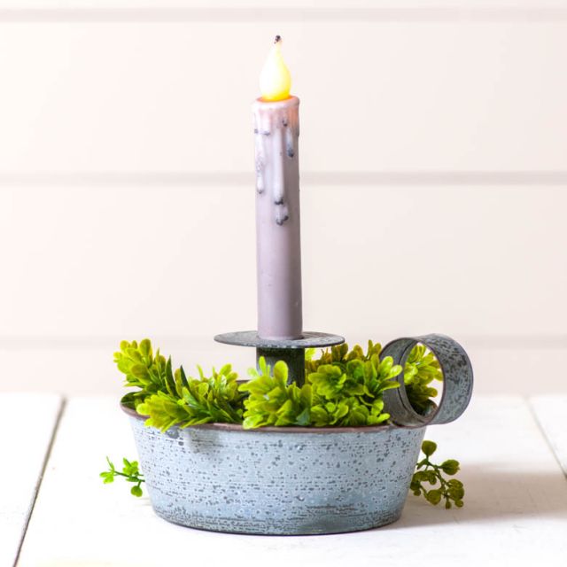 Tapered Pan Candle Holder in Weathered Zinc - Brownsland Farm